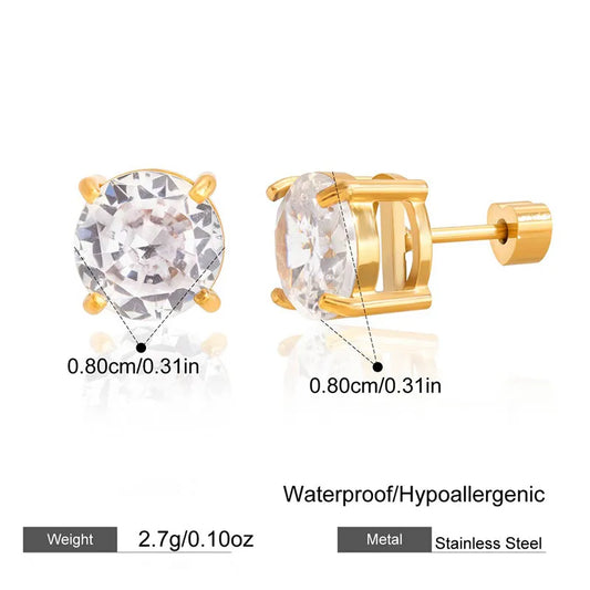 18K Real Gold Plated In Vacuum Plating Furnace 304 Stainless Steel Letter Zircon Earrings Simple Ear Jewelry Waterproof Non-Fading