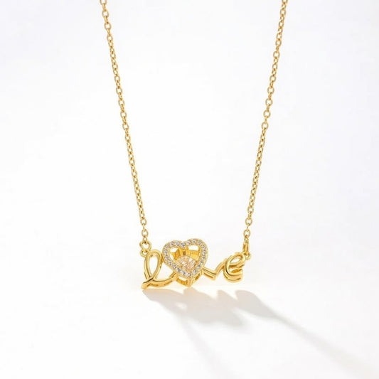Heather, Love Heart Shape Titanium Steel Plating Hollow Out Inlay Zircon 18k Gold Plated Necklace