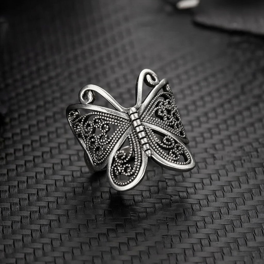 Gothic Retro Cool Style Butterfly Alloy Hollow Out Women's Open Ring