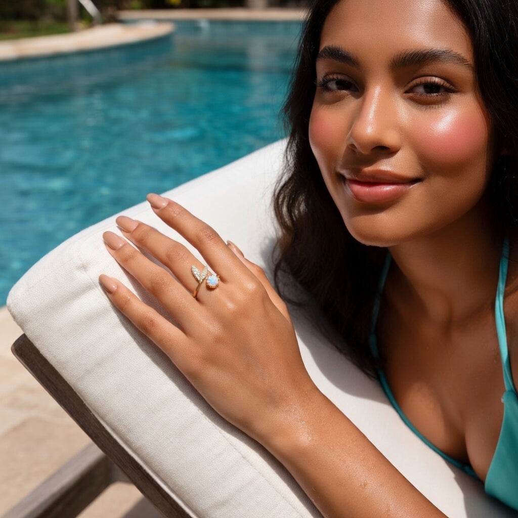 Lauren, Stainless Steel Geometric Leaf PVD Coated, Gold Plated Elegant Retro, Waterproof Non Tarnish Plating Open Rings