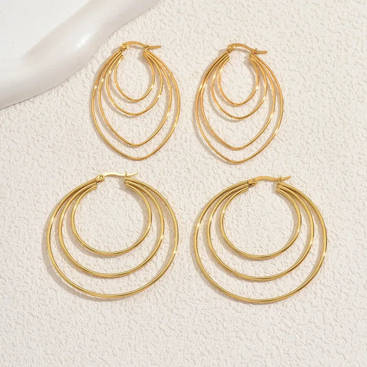 Stainless Steel Versatile Casual Party Women's Earrings Multi-Layer Circle Hoops Fashionable Daily Wear