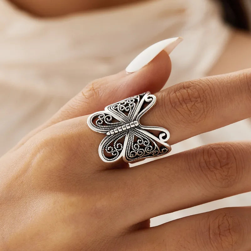 Gothic Retro Cool Style Butterfly Alloy Hollow Out Women's Open Ring