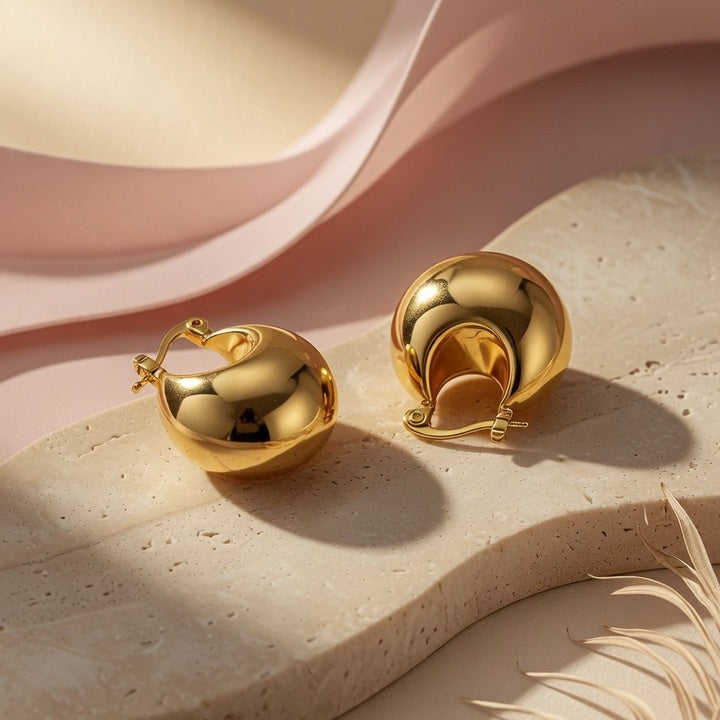 Scarlett, PVD Coated, 18K Gold Plated Solid Gold Color Drop Stainless Steel Retro Earrings