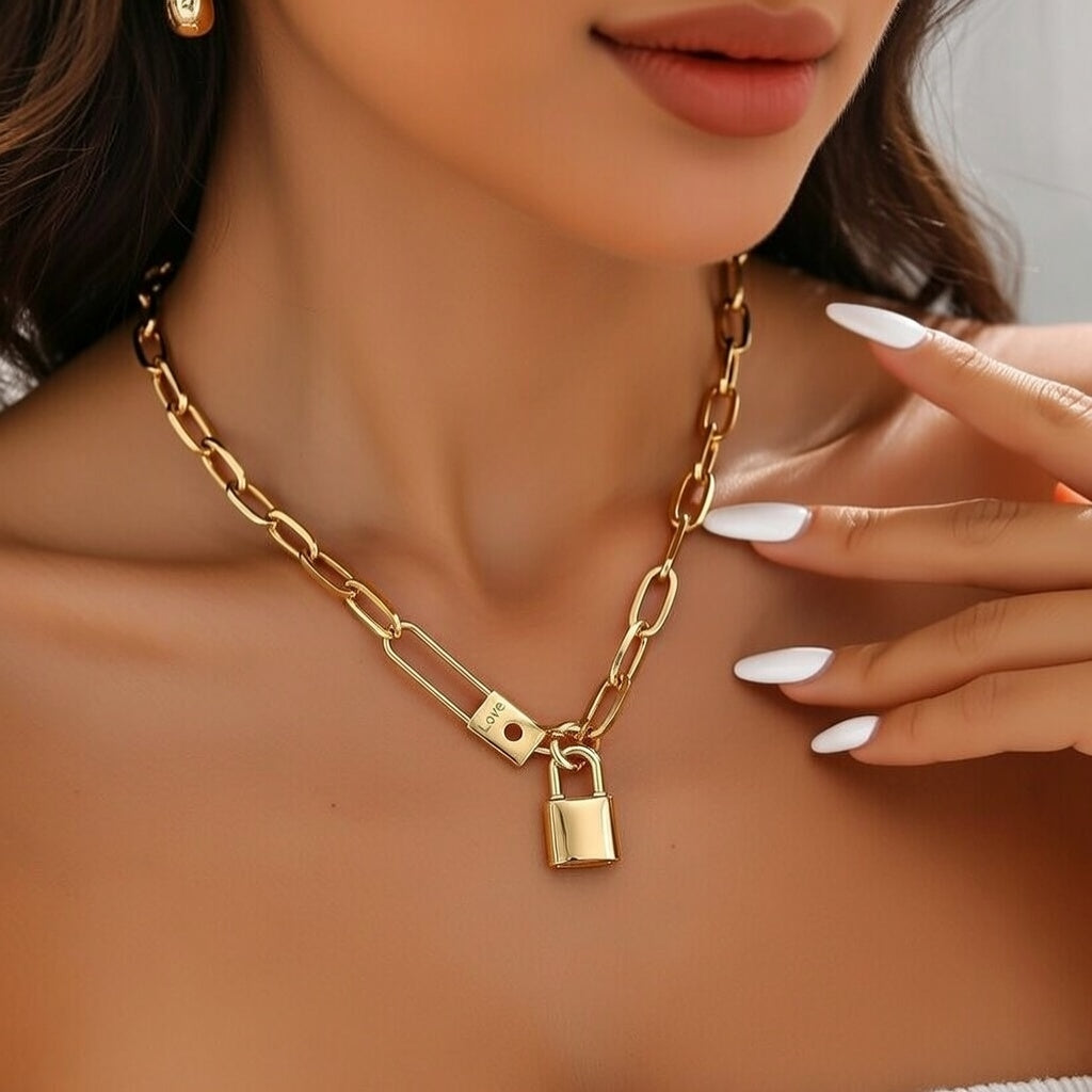 Letter Lock Titanium Steel 18k Gold Plated Necklace