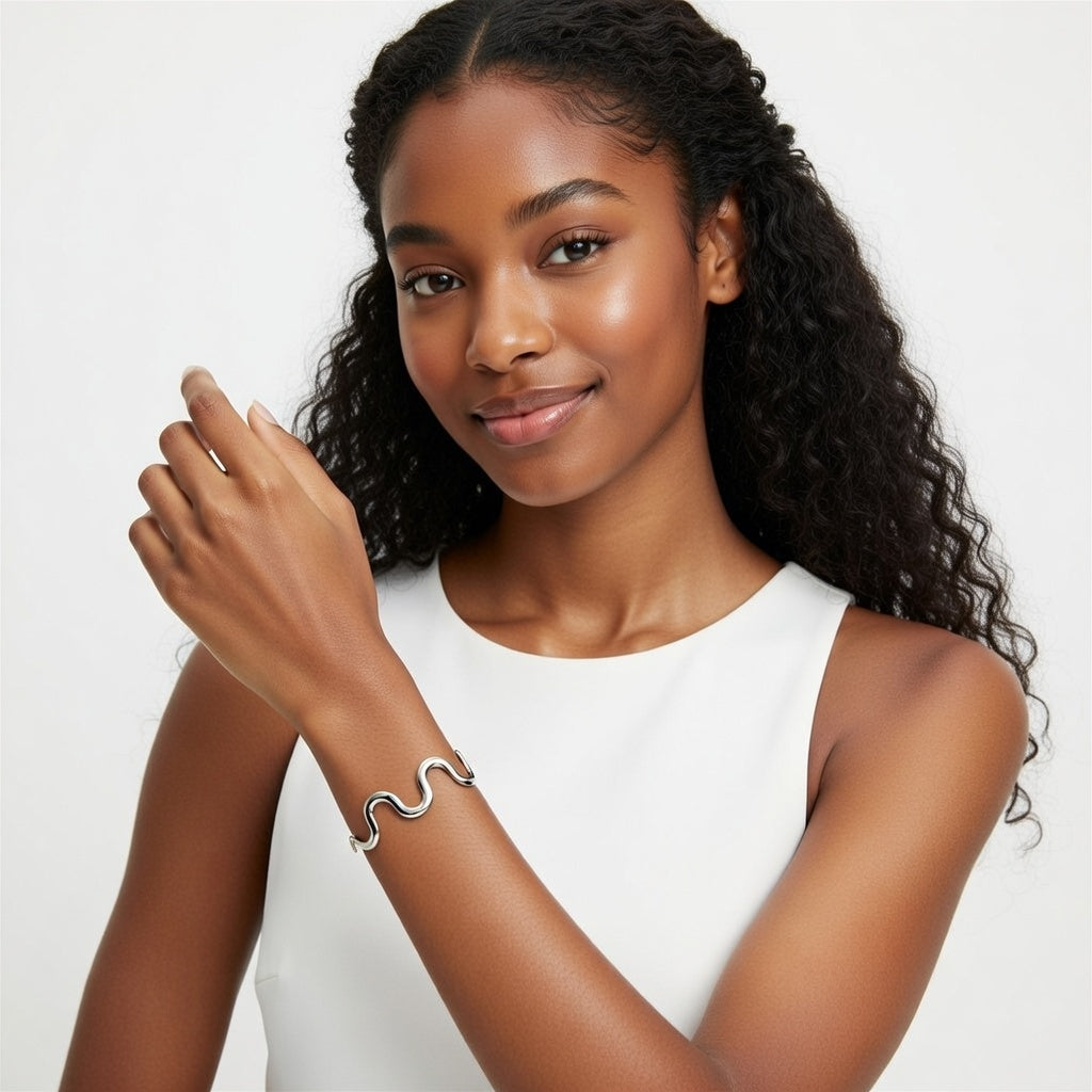 Montana, Wavy 18k Gold Platinum Plated, PVD coated bangle bracelet for woman