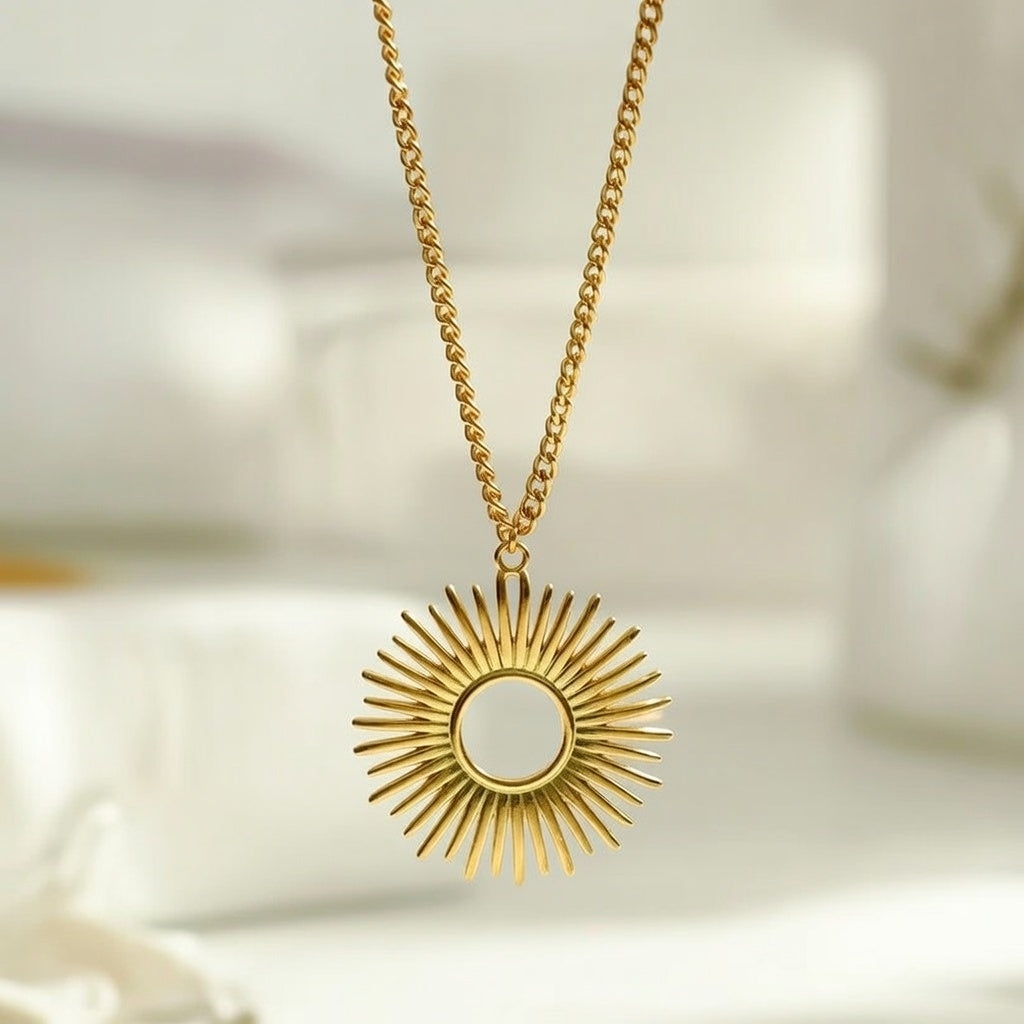 Precious, 18k Gold Plated Stainless Steel Vacuum Electroplating Sun Star Shape Necklace