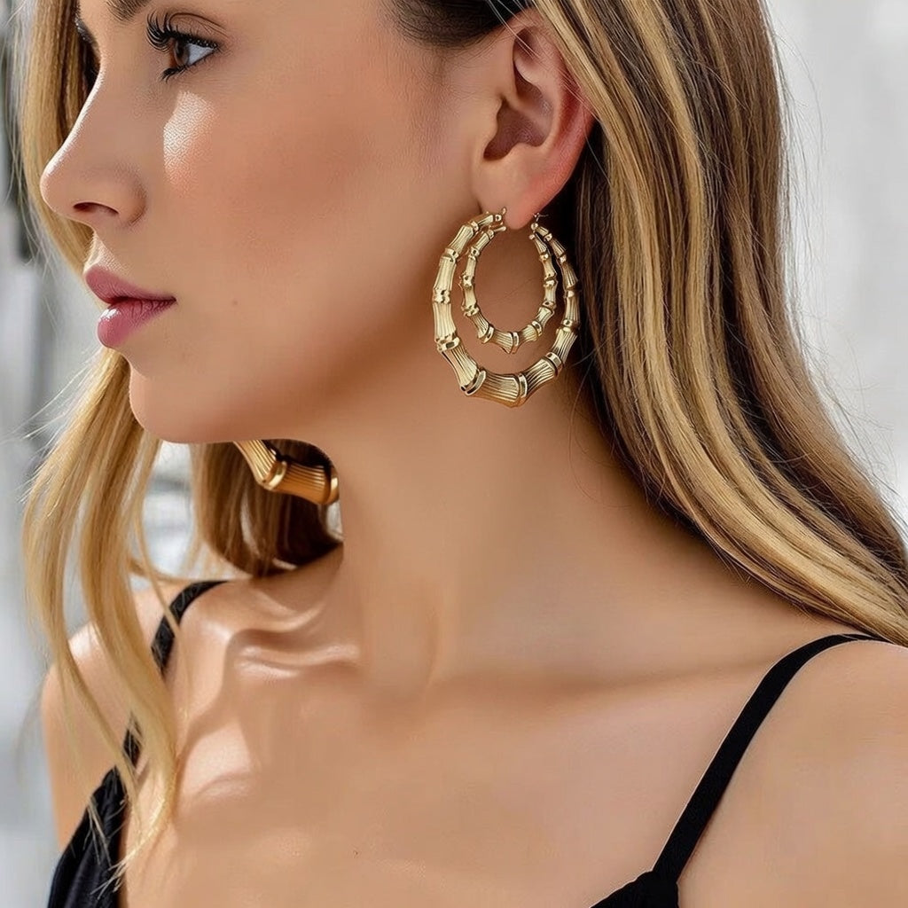 1 Pair Elegant Classic Style Bamboo Joint Plating Alloy Earrings