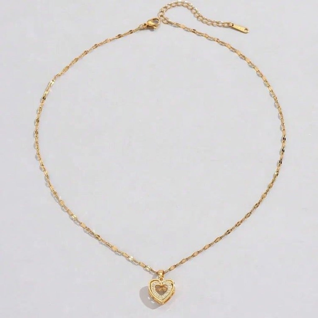 316 Stainless Steel Copper Heart Shape Electroplated 18K Real Gold  Pendant Necklace