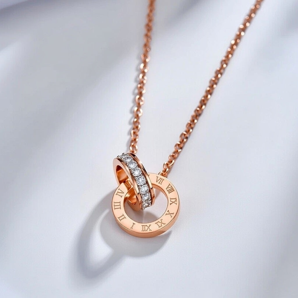 Elegant Simple Style Roman Numeral Titanium Steel Pendant Necklace Rose Gold