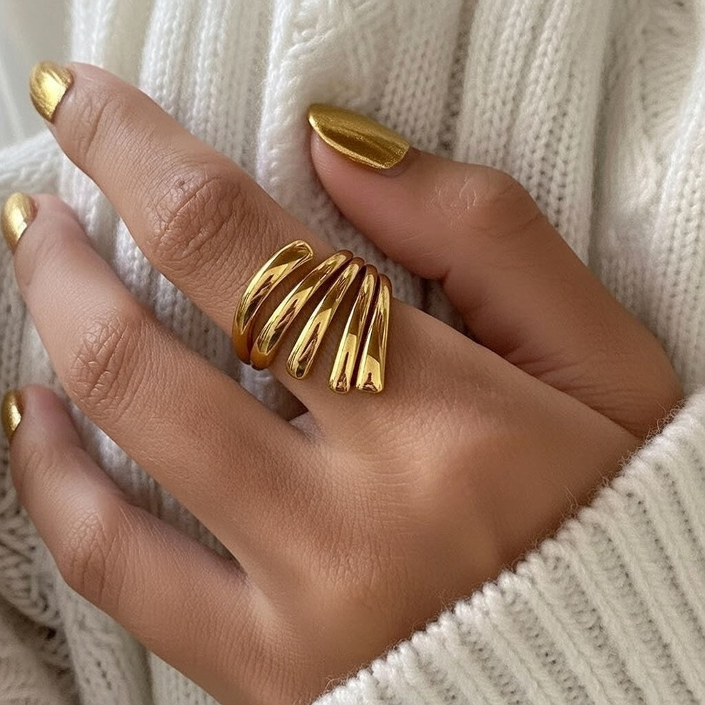 Casual Everyday, PVD Coated Real Gold Plated Stainless Steel Open Ring