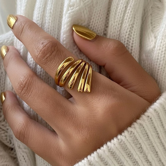 Casual Everyday, PVD Coated Real Gold Plated Stainless Steel Open Ring