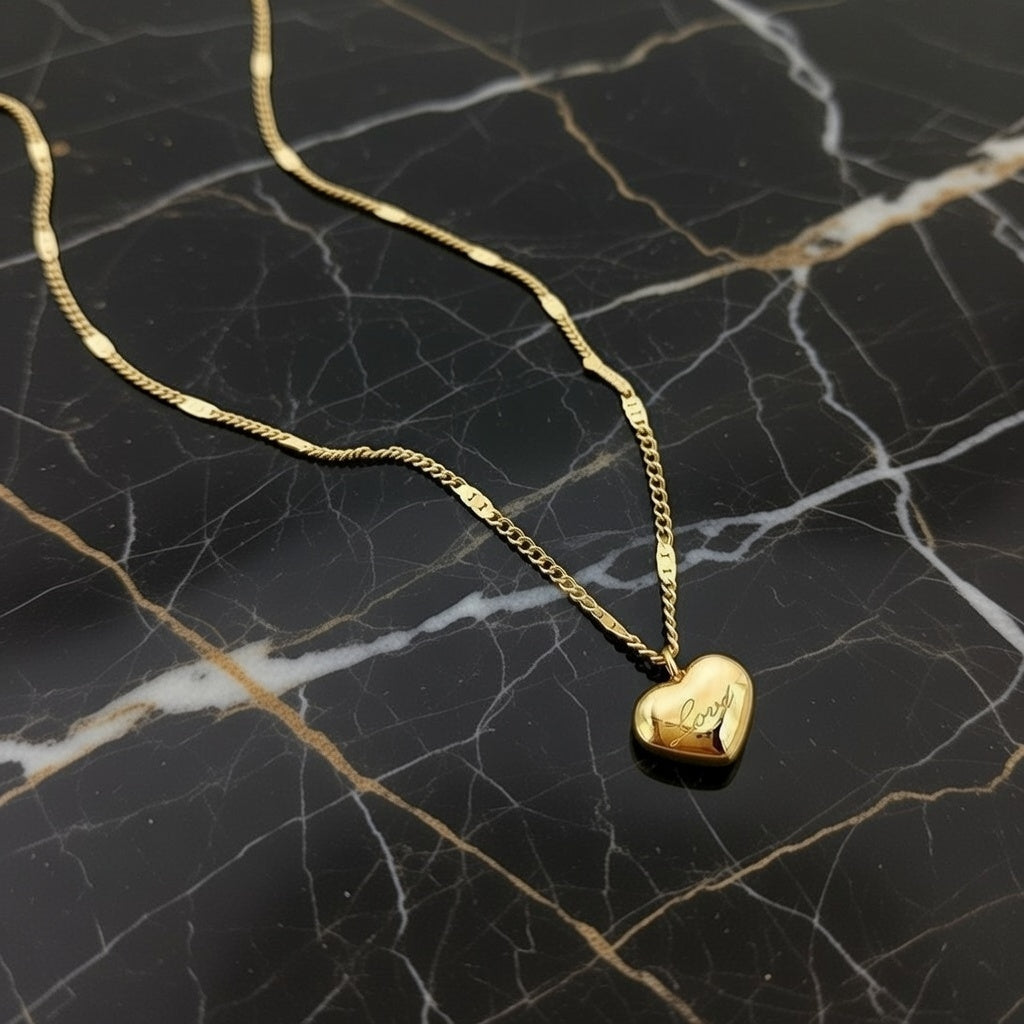 Heart Shape Titanium Steel Gold Plated Pendant Necklace