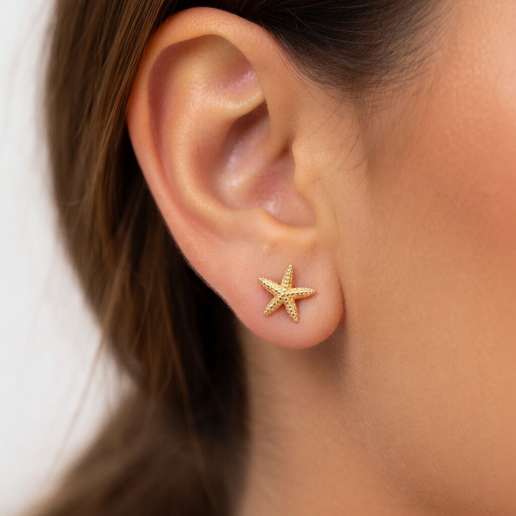 StarFish,  Small Studs, Gold Plated Stainless Steel  Earring Set (1 Pair)
