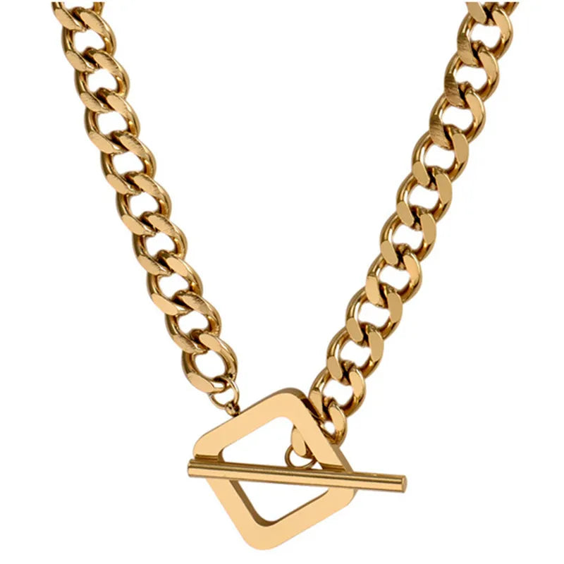 Daisi, Hip-Hop Style PVD Coated 18K Gold Plated Geometric Stainless Steel Necklace