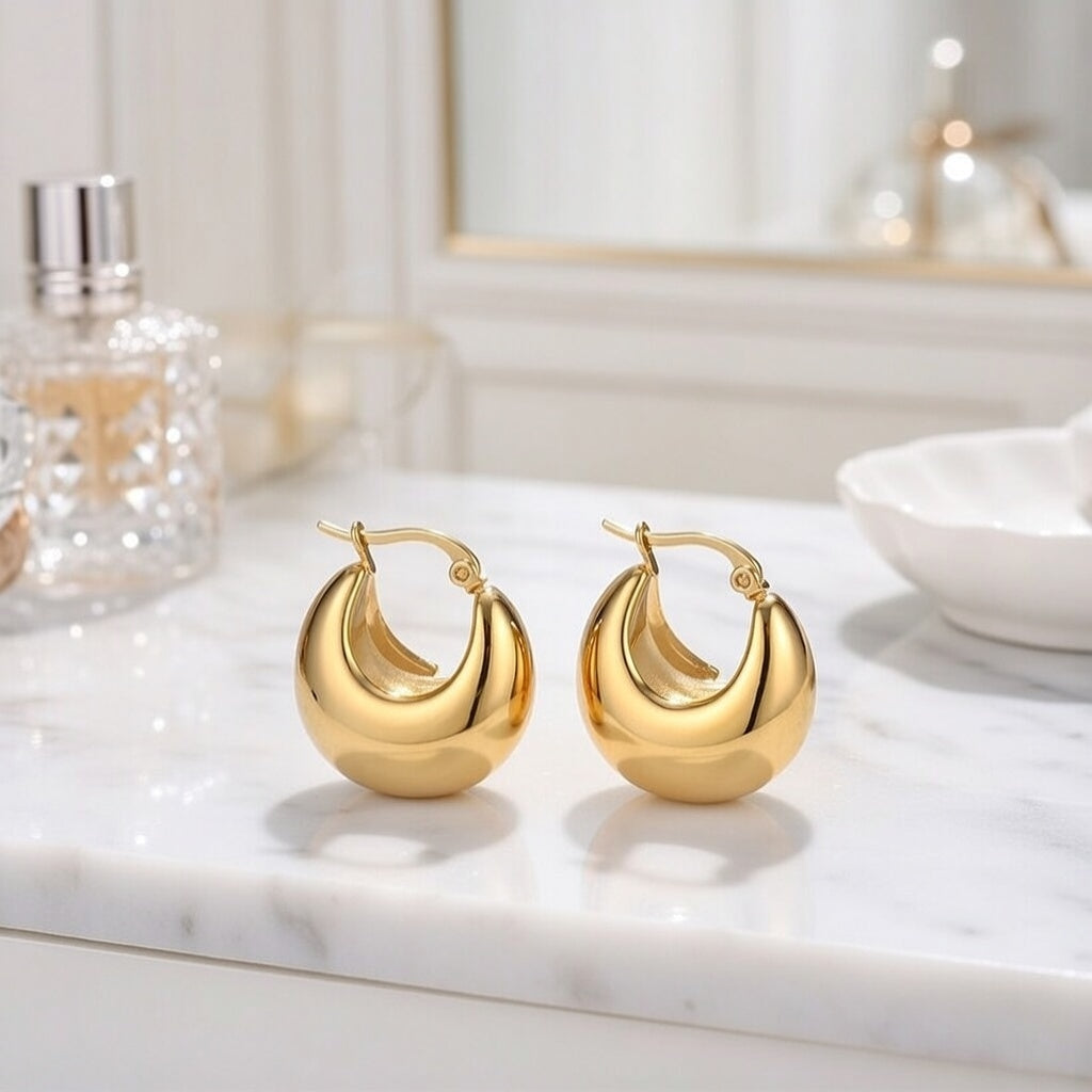 Scarlett, PVD Coated, 18K Gold Plated Solid Gold Color Drop Stainless Steel Retro Earrings