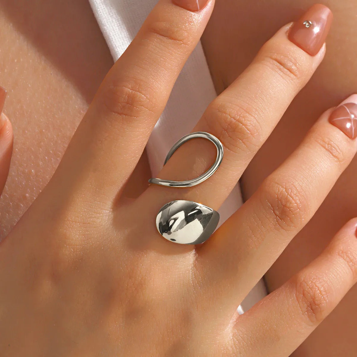 Diana, 18K Gold Plated Oval Stainless Steel IG Style Waterproof Non Tarnish Open Rings In Steel Color