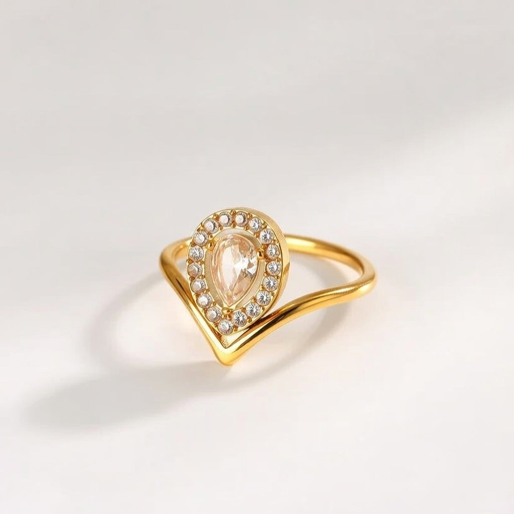 Oh Jenny Stainless Steel Gold Plated,  Vacuum Electroplating Gold Women's Zircon Sized Ring With Bezel Settings