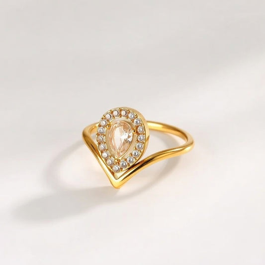 Oh Jenny Stainless Steel Gold Plated,  Vacuum Electroplating Gold Women's Zircon Sized Ring With Bezel Settings