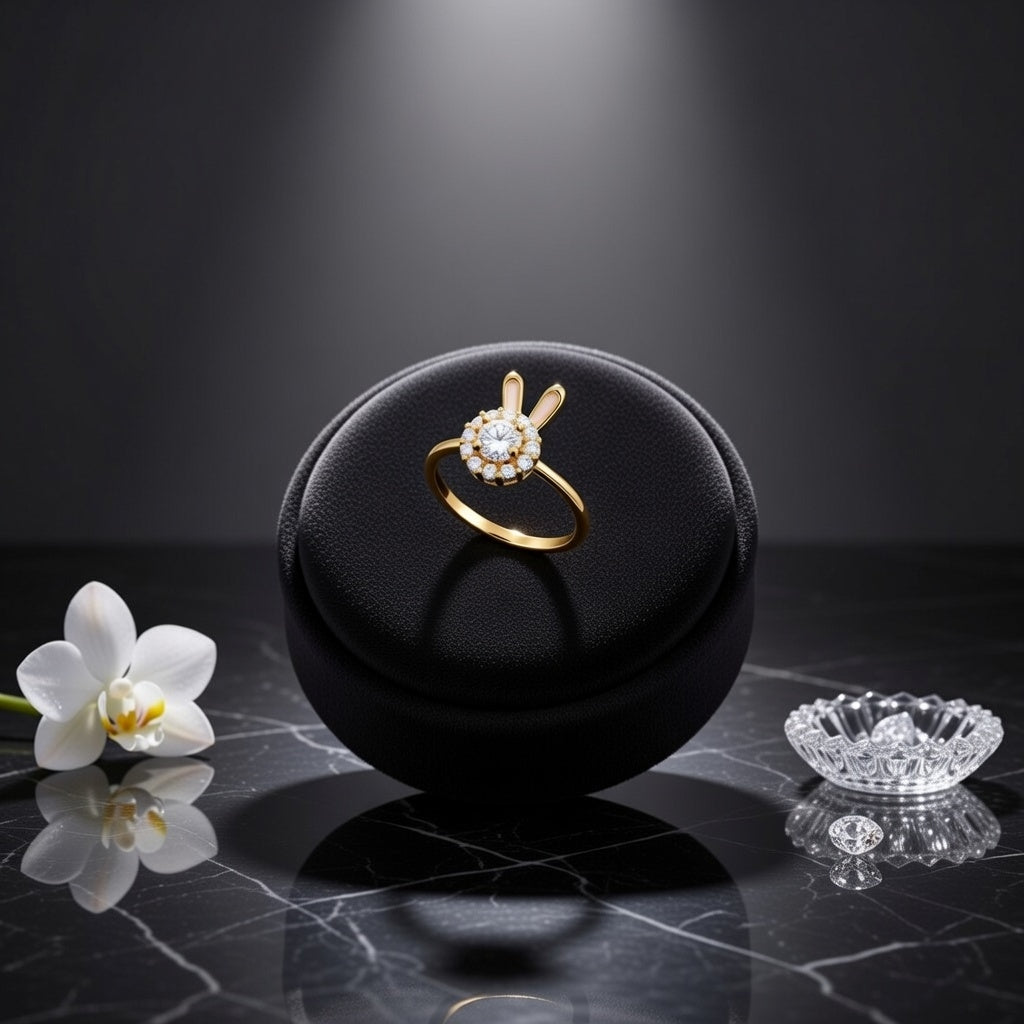 Honey Buny, Fashion Bunny Ear Copper Plating Inlay Pearl Zircon Open Ring