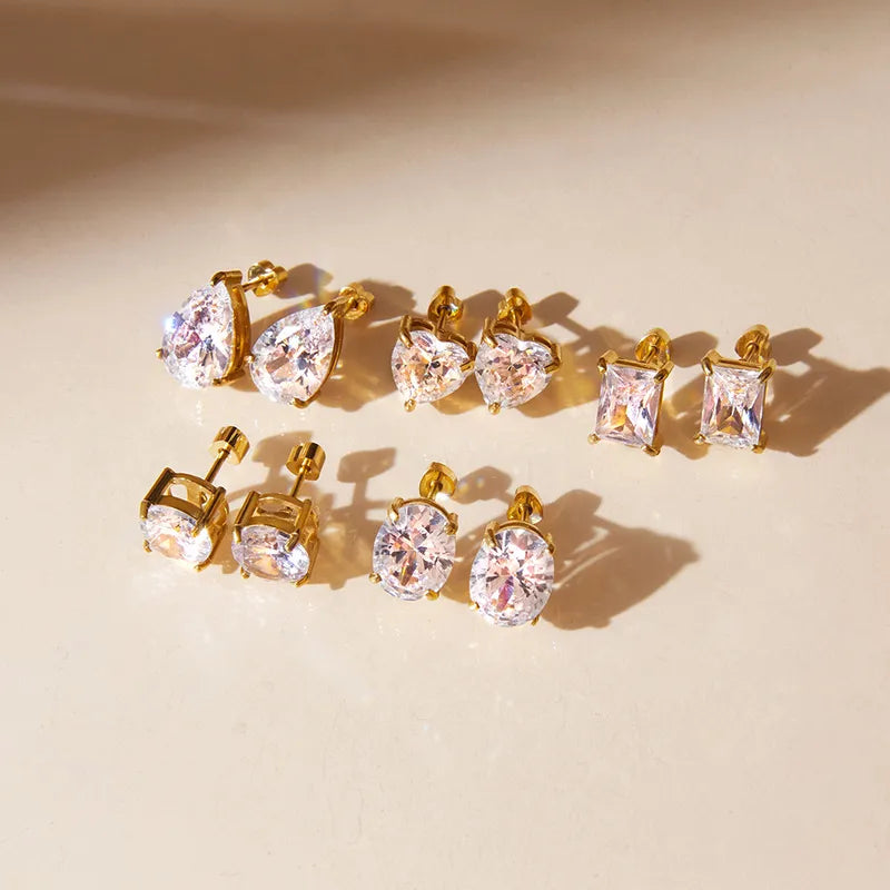 18K Real Gold Plated In Vacuum Plating Furnace 304 Stainless Steel Letter Zircon Earrings Simple Ear Jewelry Waterproof Non-Fading