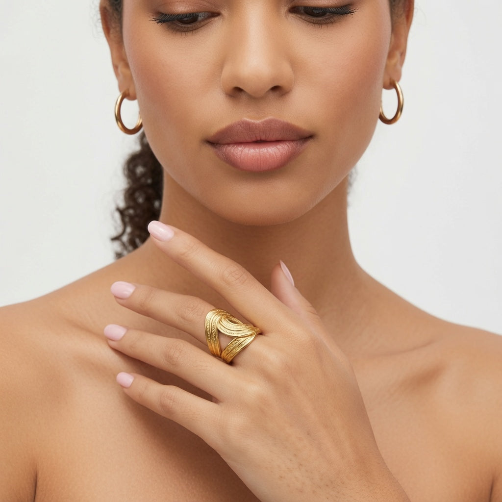 Cajun Stainless Steel Plating 18k Gold Plated Open Rings