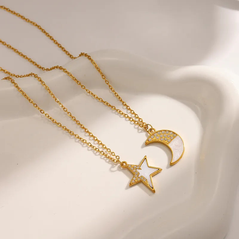 18K Gold Plated 304 Stainless Steel Vacuum Electroplating  Moon Oil Drop Cable Chain