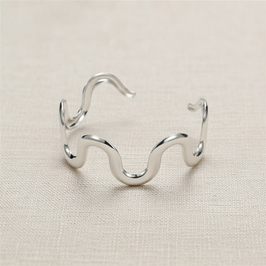 Montana, Wavy 18k Gold Platinum Plated, PVD coated bangle bracelet for woman