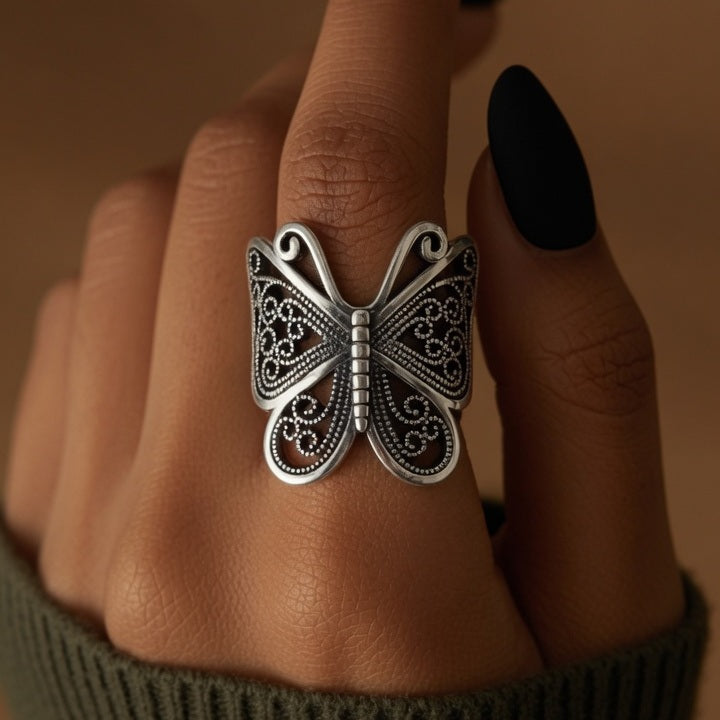 Black Monarch Butterfly Alloy Women's Open Ring