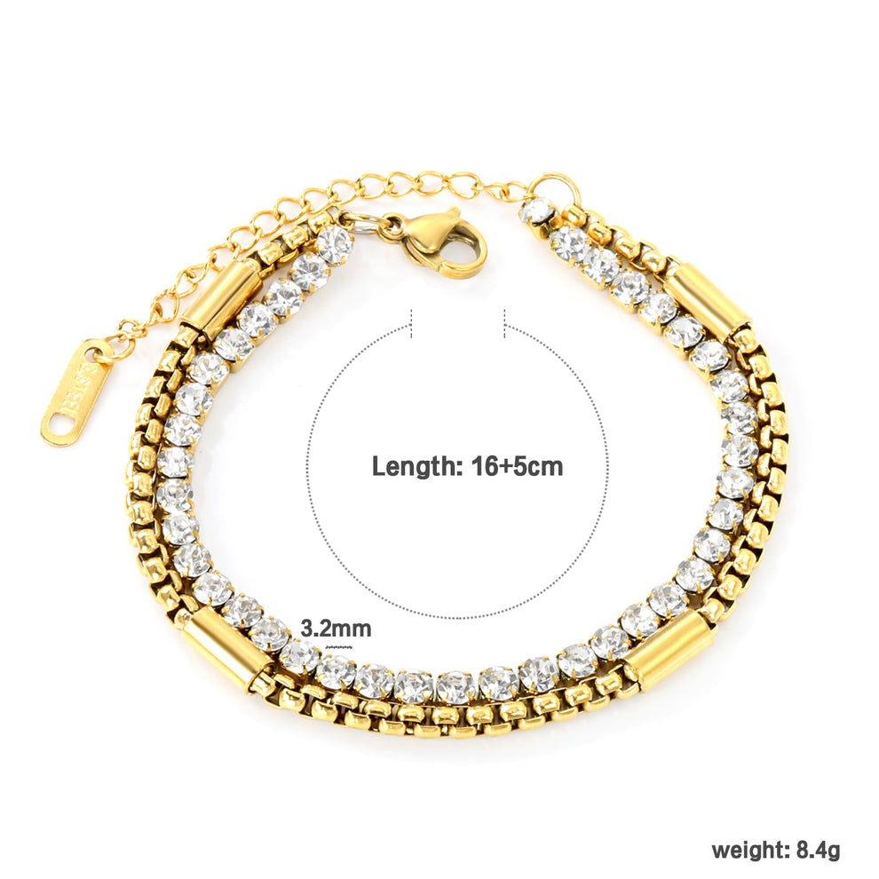 Double Style 2 Chain Bracelet, 3.2mm*40 round white diamonds + matching chain bracelet 16+5cm