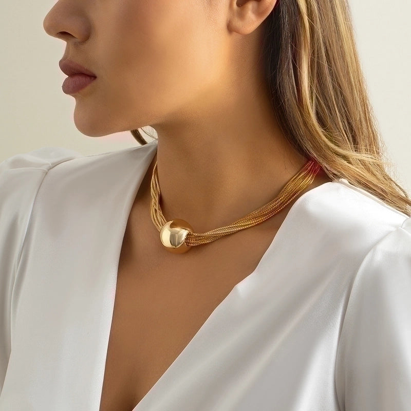 Evie, exaggerated Ball & Chain Titanium Steel Polishing Chain Choker Gold