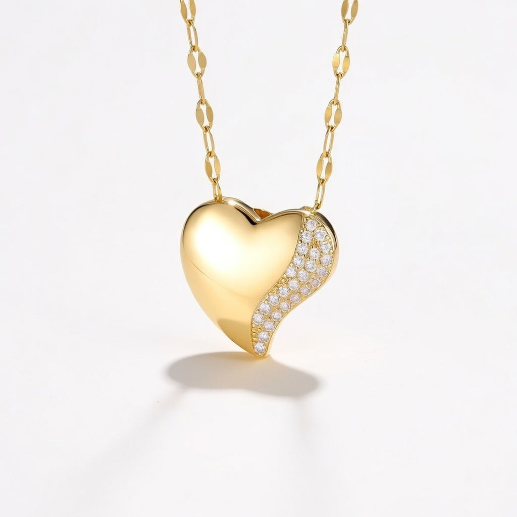 Jada, Split Heart Style Stainless Steel Copper Zircon 18K Gold Plated Inlay Pendant Necklace