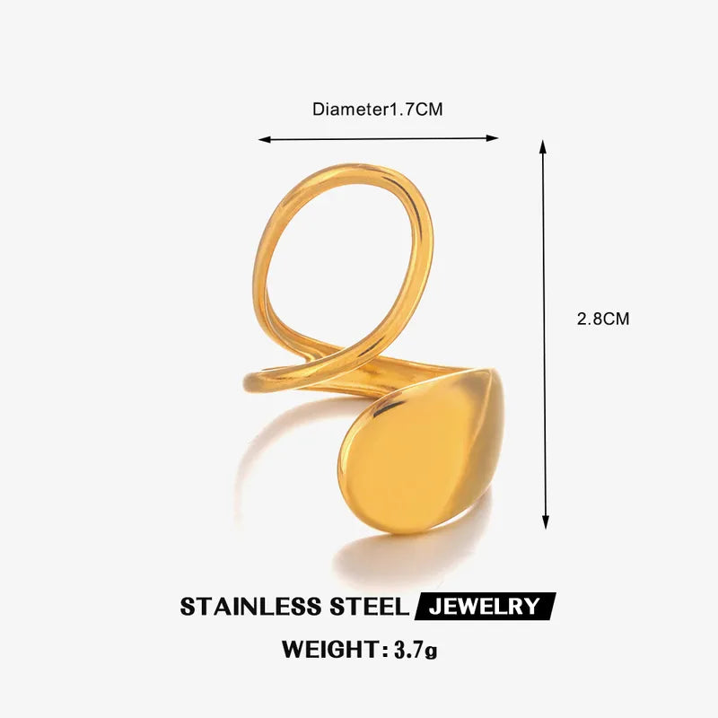 Diana, 18K Gold Plated Oval Stainless Steel IG Style Waterproof Non Tarnish Open Rings
