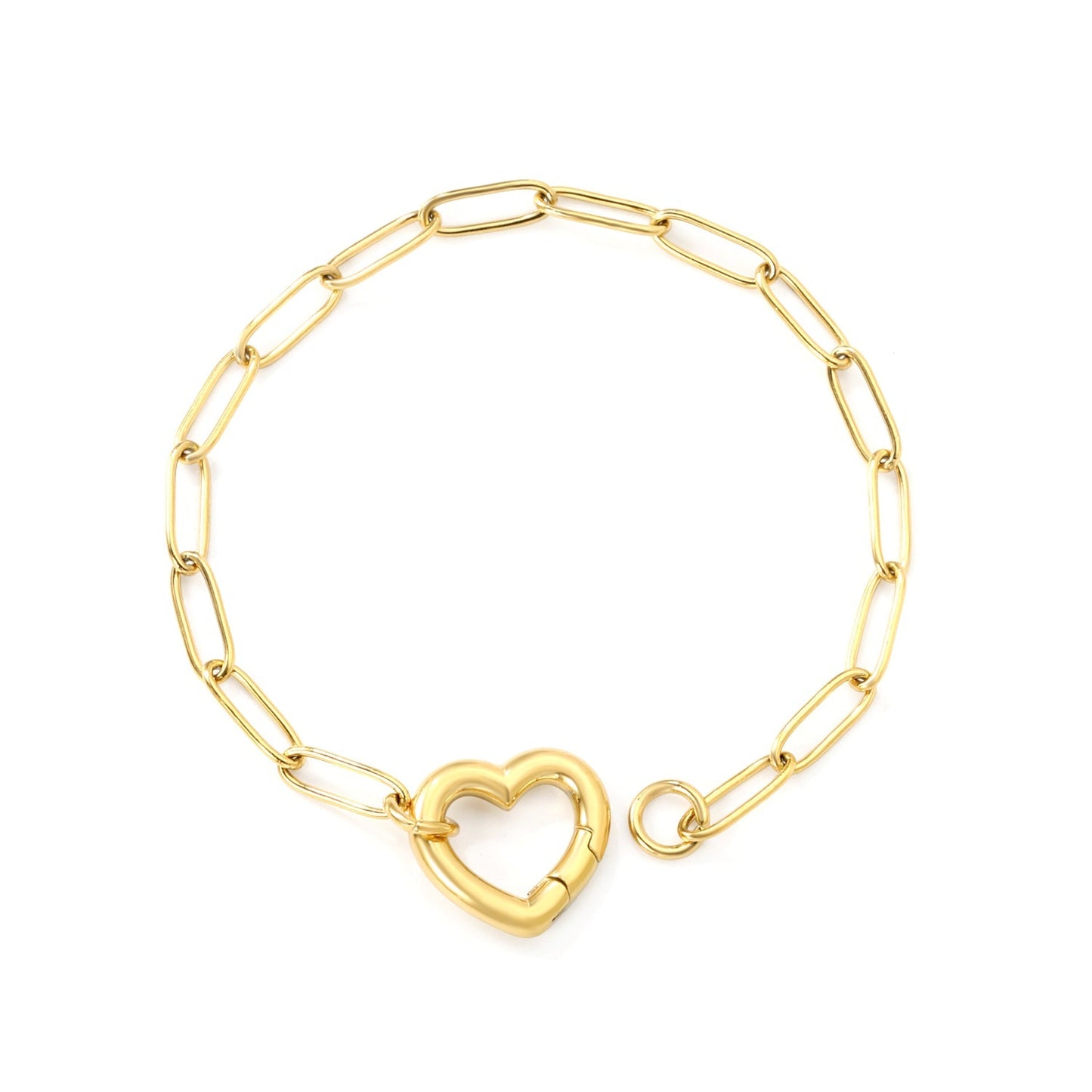 Big Heart Wire Style Bracelet, 3*17*16mm Peach Heart Clasp Accessory 18+3cm+6mm Round Plaque, Stainless steel +18K Gold  Plated