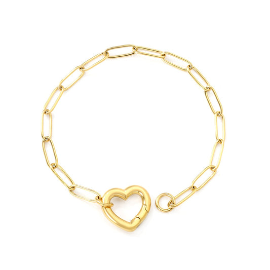 Big Heart Wire Style Bracelet, 3*17*16mm Peach Heart Clasp Accessory 18+3cm+6mm Round Plaque, Stainless steel +18K Gold  Plated