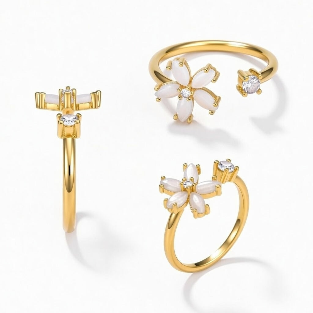 Flower and Diamond Open Fashion Ring
