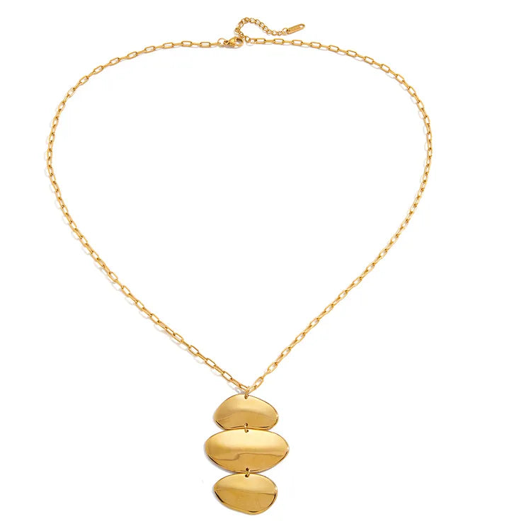 Summer Girl 18K Gold Stainless Steel / Irregular 3-Layer Round Pendant Necklace 60+5CM Neclace