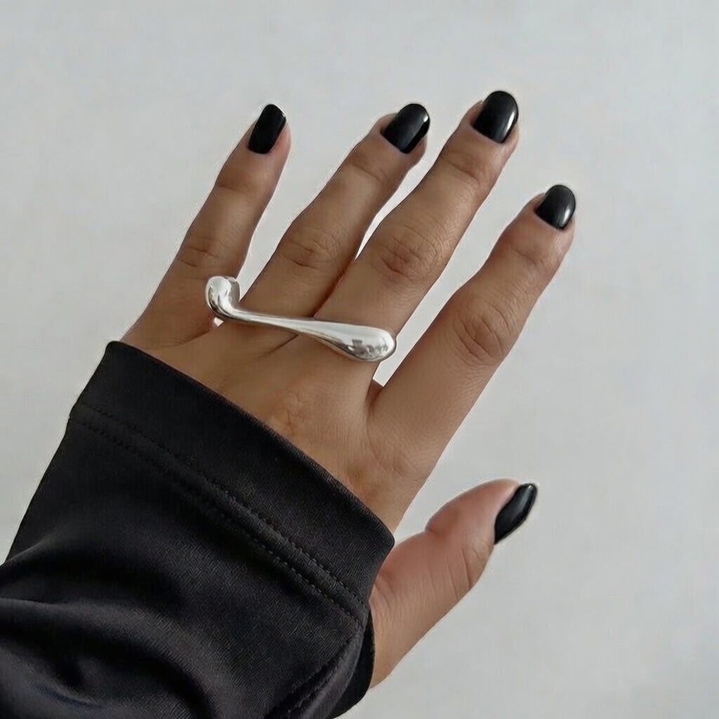 Daria, Double finger droplet style, open ring Gold Plated Stainless Steel with PVD Coated Waterproof Non Tarnish Plating in silver
