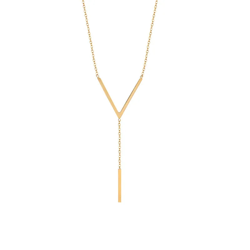 V Style dangle Titanium Steel Plating 18k Gold Plated Necklace