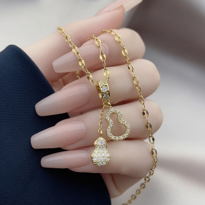 Double Dangling Stainless Steel Plating Inlay Zircon Pendant Necklace Gold