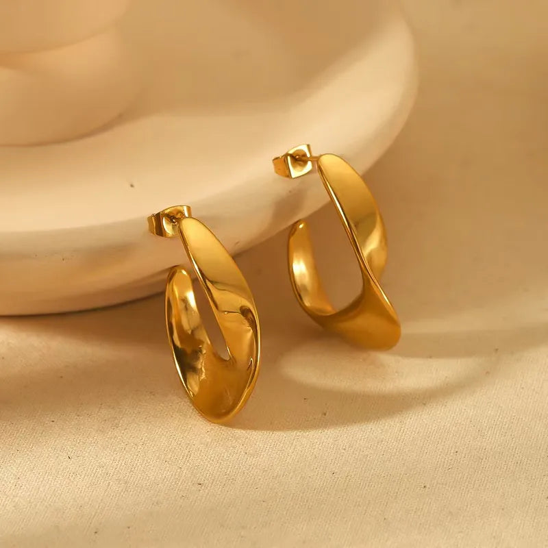 C Style 18K Gold Plated Stainless Steel Vintage Style Waterproof Non Tarnish Studs/Hoop