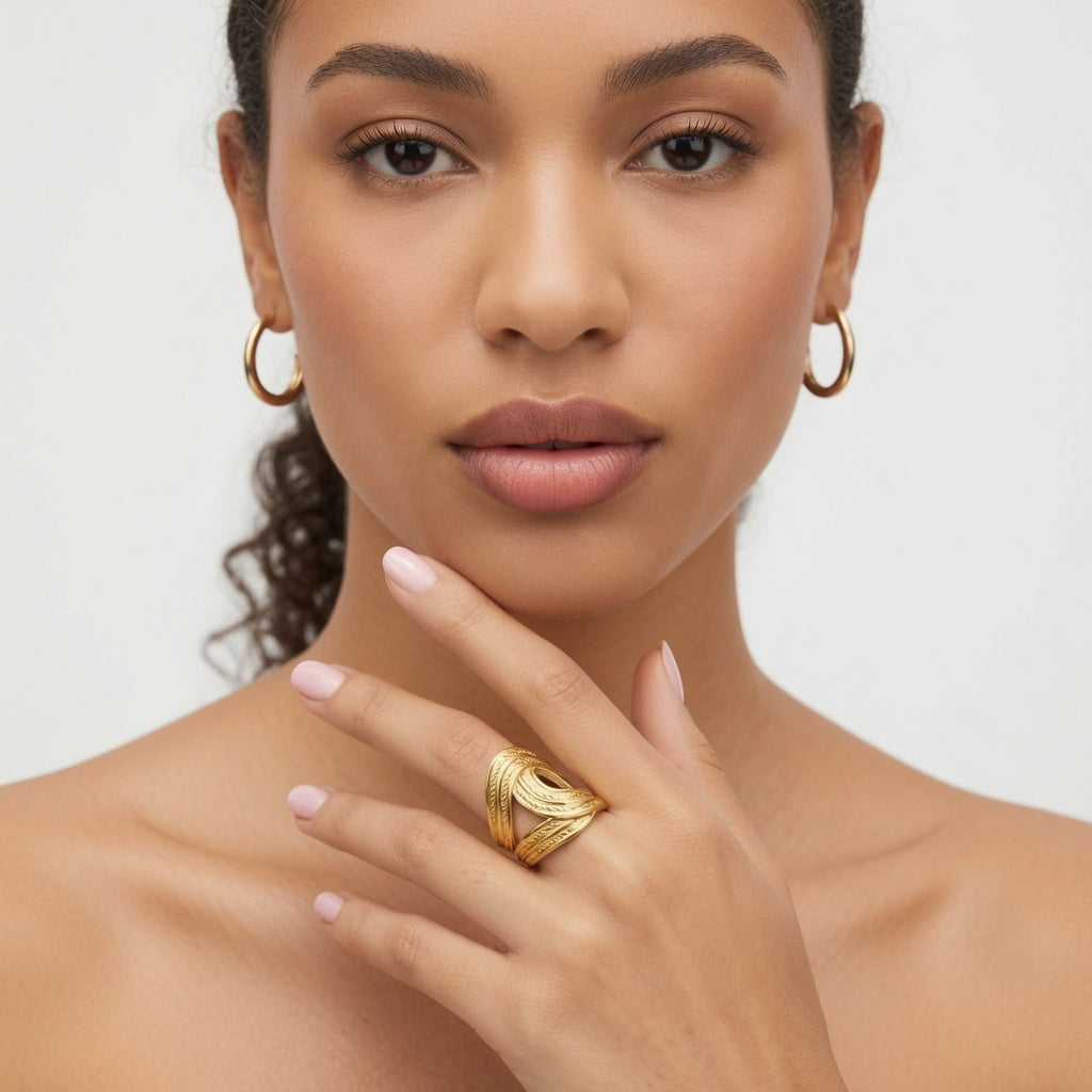 Cajun Stainless Steel Plating 18k Gold Plated Open Rings