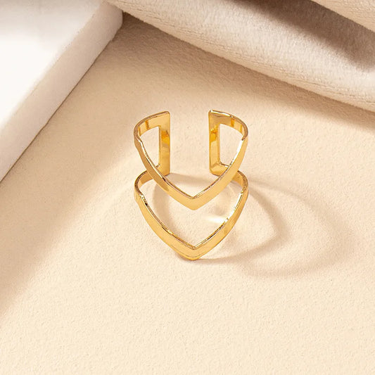 V Shape Gold Plated Women's Open Ring
