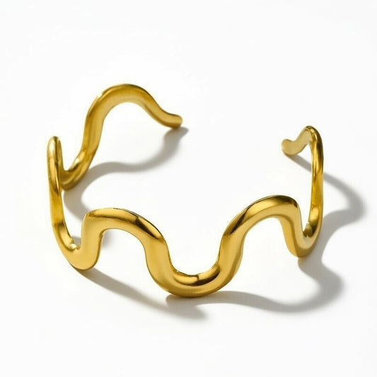 Montana, Wavy 18k Gold Plated, PVD coated bangle bracelet for woman