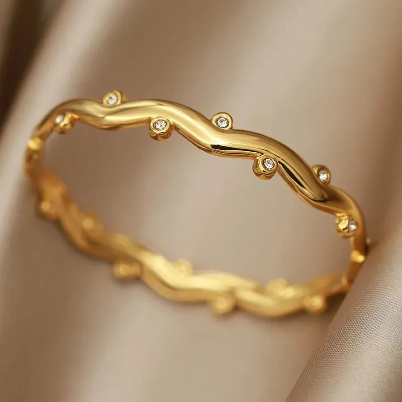 Jamila, Studded Gold Plated, PVD coated bangle bracelet