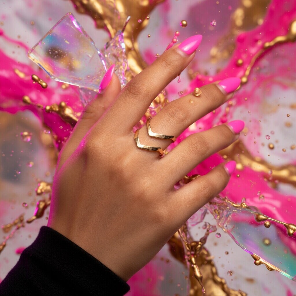 Vee, Double V Shape Gold Plated Women's Open Ring