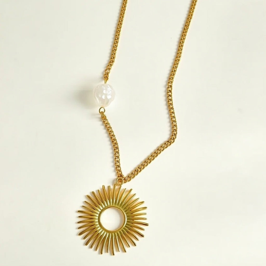 Precious, 18k Gold Plated Stainless Steel Vacuum Electroplating Sun Star Shape Necklace