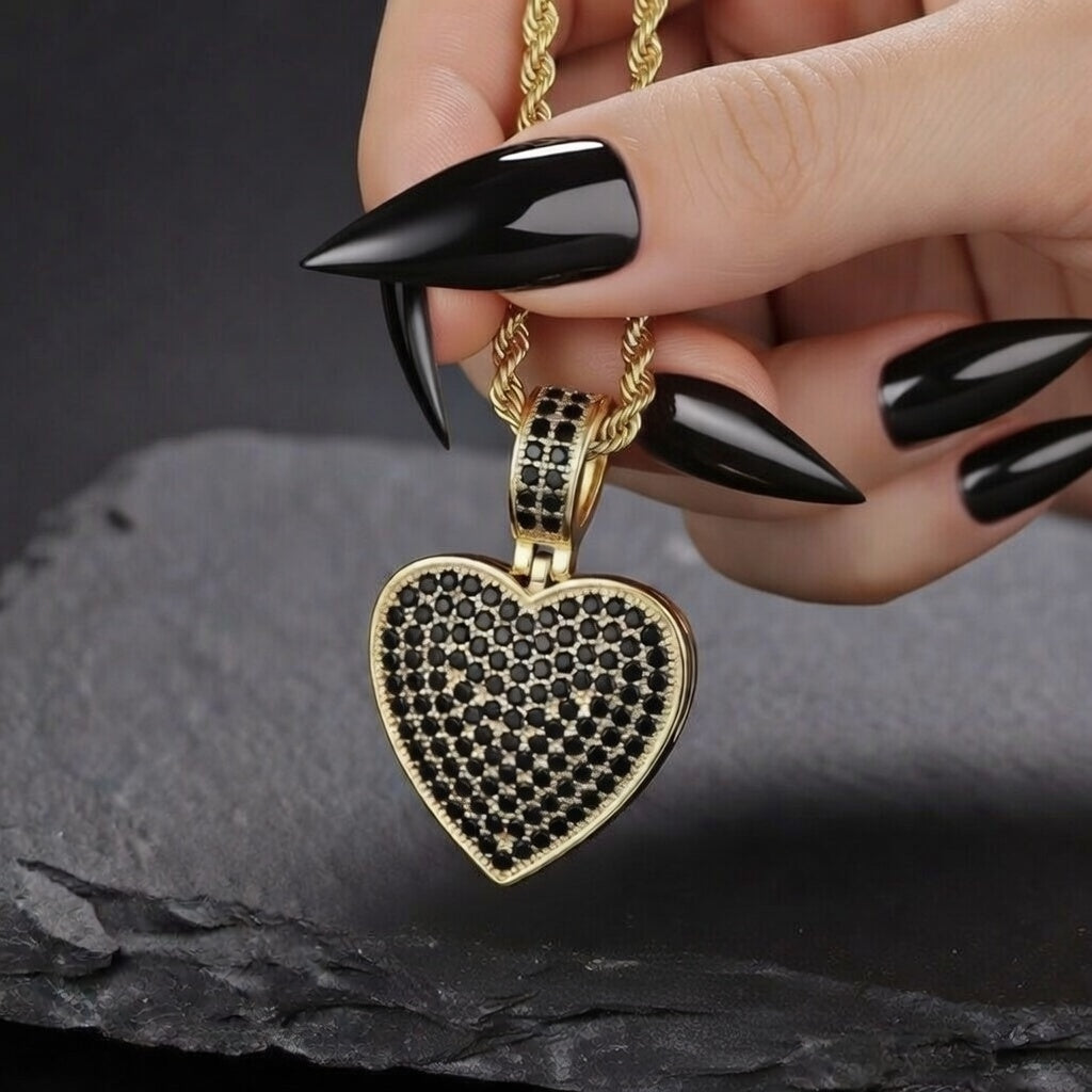 Monica, Hip-Hop Style Heart Shape Stainless Steel Copper Zircon 18K Gold Plated Inlay Pendant Necklace