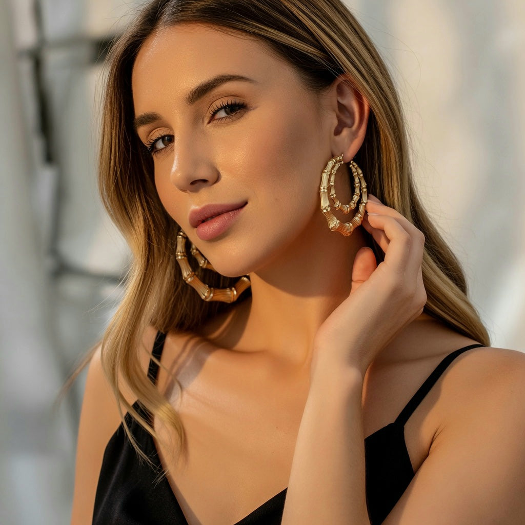 1 Pair Elegant Classic Style Bamboo Joint Plating Alloy Earrings