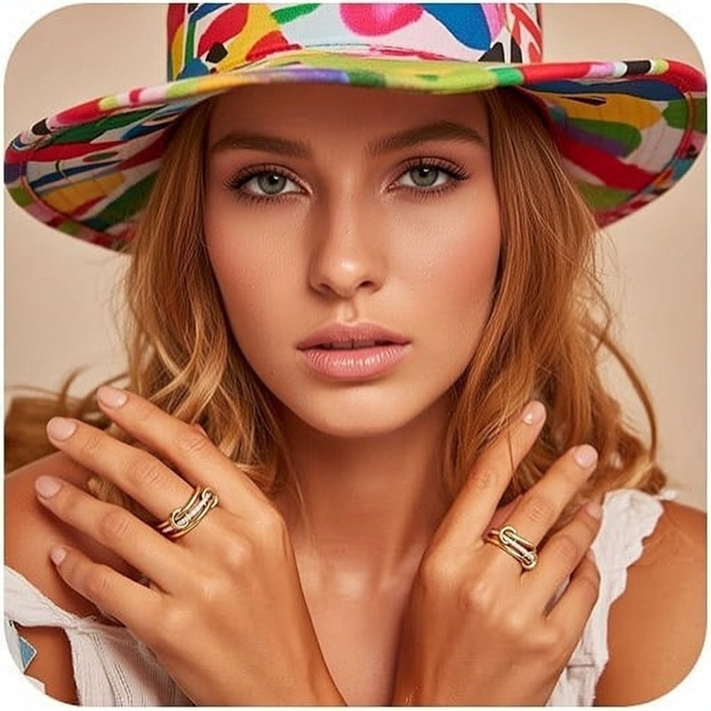 Stainless Steel Quad Stacked Ring Interlocking Double Color Multi Element New Design Geometric Pattern for women