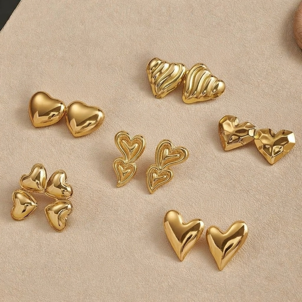 1 Pair Love Heart Shaped Stainless Steel Earrings Electroplated Fashionable Casual Minimalist Style